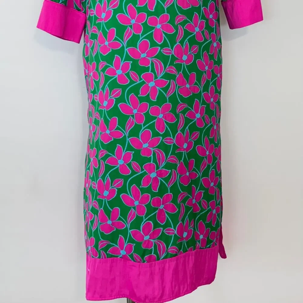 Kate Spade Floral Vines Sleep Shirt Pajama Lounge Dress Robe Kaftan Green/Pink M
